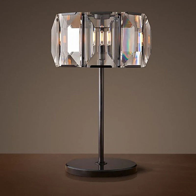 Contemporary Luxury Crystal Iron Round 1-Light Table Lamp For Bedroom