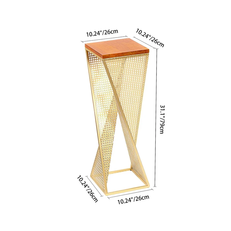 Modern Minimalist Square Metal Oak Wood Display Rack Openwork Design For Living Room