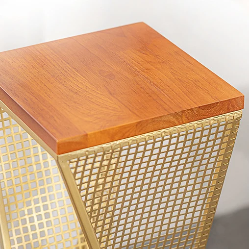 Modern Minimalist Square Metal Oak Wood Display Rack Openwork Design For Living Room
