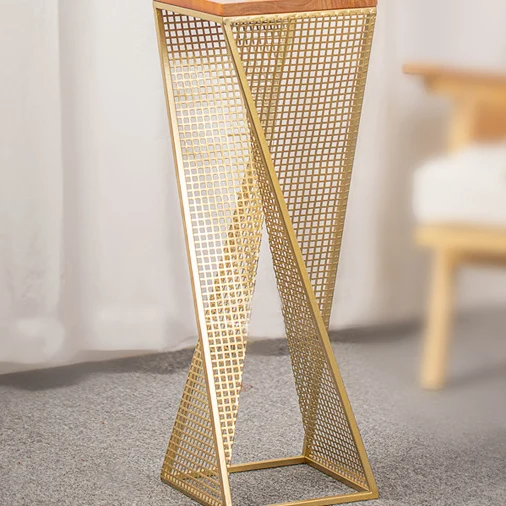 Modern Minimalist Square Metal Oak Wood Display Rack Openwork Design For Living Room