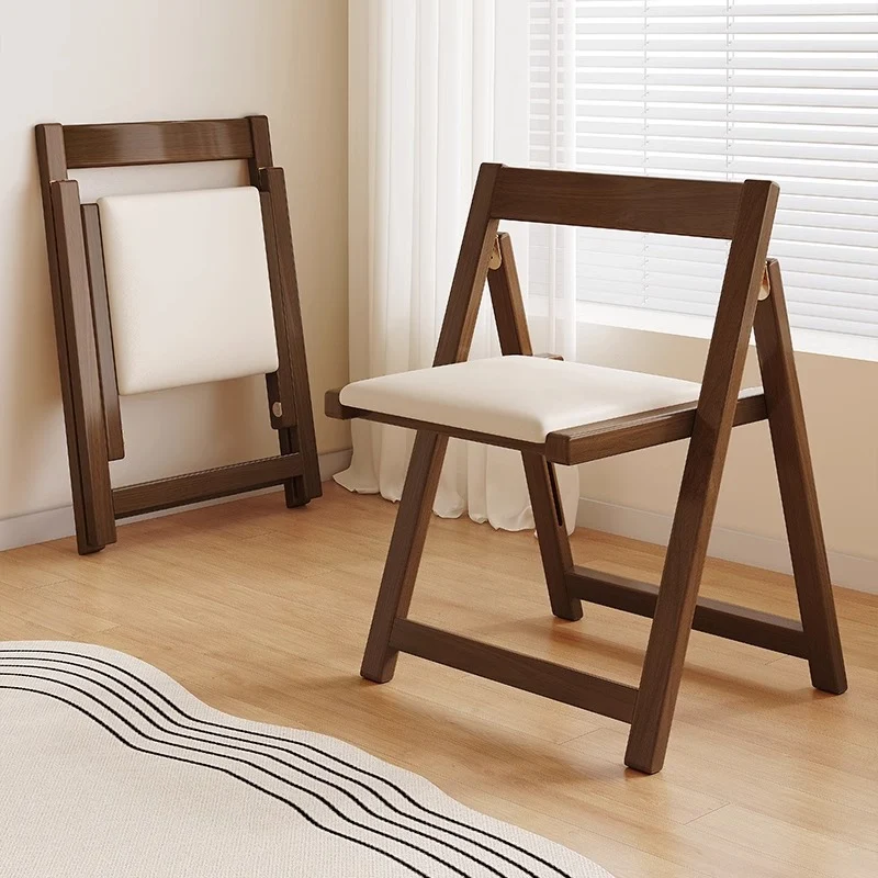 Contemporary Scandinavian Square Rubberwood Solid Wood PU Leather Foldable Backrest Chair For Living Room