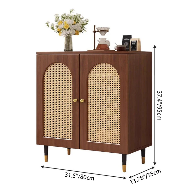 Traditional Japanese Rectangular Particle Board Solid Wood Plastic Rattan Storage Cabinet 4-Tier For Living Room