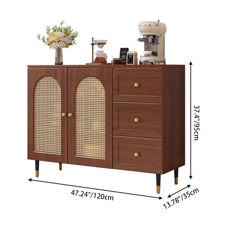 Traditional Japanese Rectangular Particle Board Solid Wood Plastic Rattan Storage Cabinet 4-Tier For Living Room