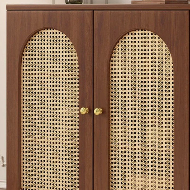 Traditional Japanese Rectangular Particle Board Solid Wood Plastic Rattan Storage Cabinet 4-Tier For Living Room