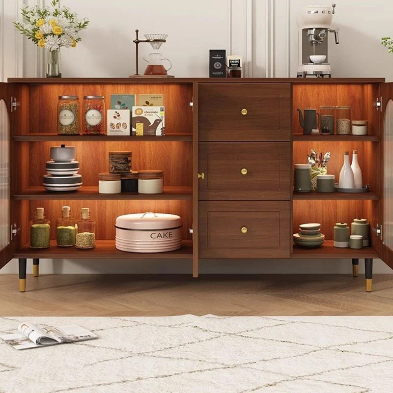 Traditional Japanese Rectangular Particle Board Solid Wood Plastic Rattan Storage Cabinet 4-Tier For Living Room