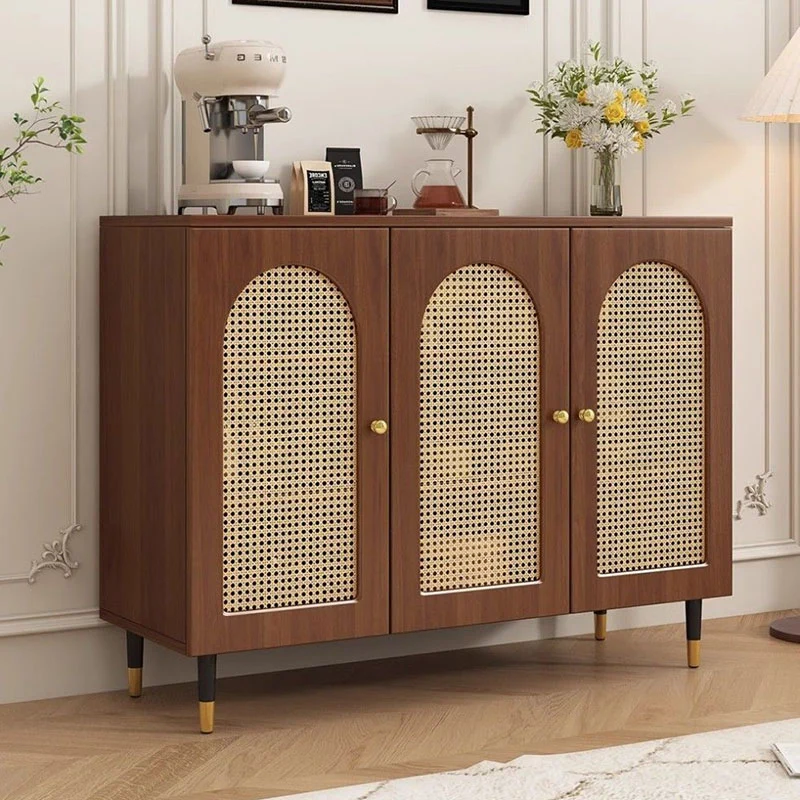 Traditional Japanese Rectangular Particle Board Solid Wood Plastic Rattan Storage Cabinet 4-Tier For Living Room