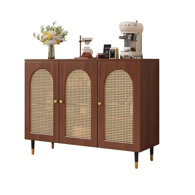 Traditional Japanese Rectangular Particle Board Solid Wood Plastic Rattan Storage Cabinet 4-Tier For Living Room