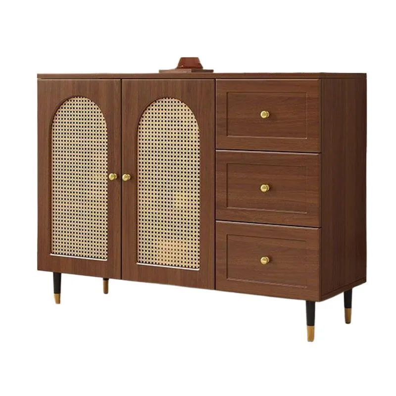 Traditional Japanese Rectangular Particle Board Solid Wood Plastic Rattan Storage Cabinet 4-Tier For Living Room