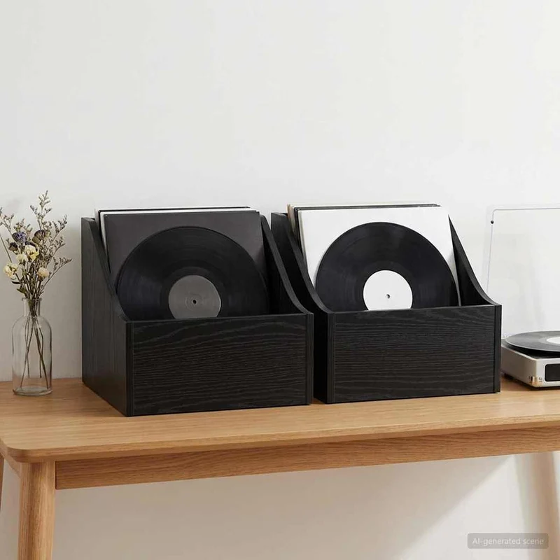 Caixa de Discos LP 2 unid. Carvalho Preto 37 x 33 x 32 cm