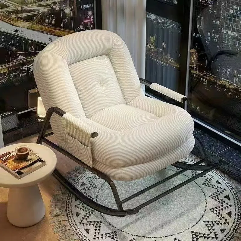 Contemporary Nordic Corduroy Faux Leather Metal Cotton Sponge Square Rocking Chair Backrest Adjustable For Living Room