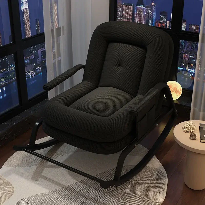Contemporary Nordic Corduroy Faux Leather Metal Cotton Sponge Square Rocking Chair Backrest Adjustable For Living Room