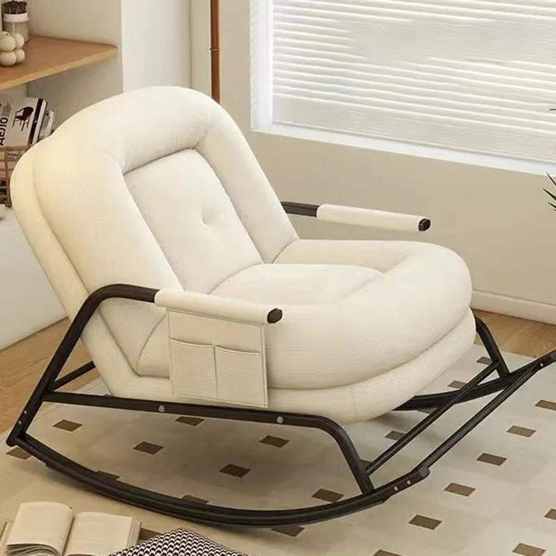 Contemporary Nordic Corduroy Faux Leather Metal Cotton Sponge Square Rocking Chair Backrest Adjustable For Living Room