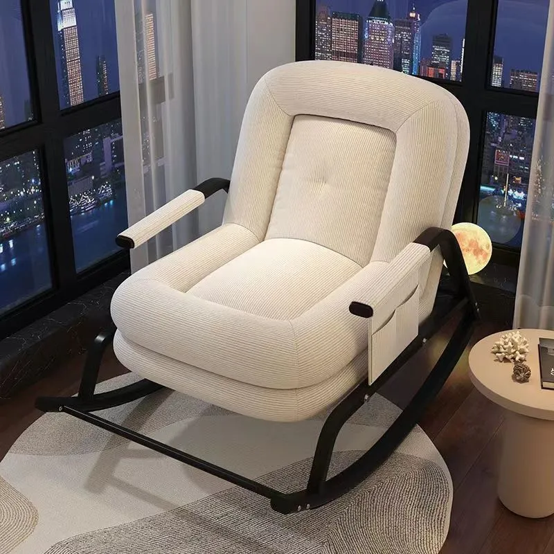 Contemporary Nordic Corduroy Faux Leather Metal Cotton Sponge Square Rocking Chair Backrest Adjustable For Living Room