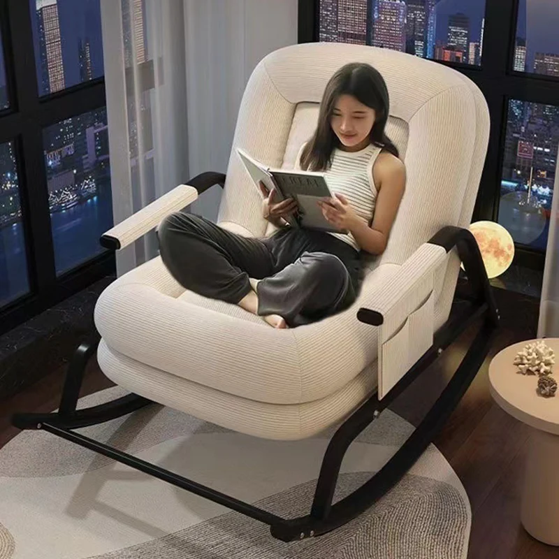 Contemporary Nordic Corduroy Faux Leather Metal Cotton Sponge Square Rocking Chair Backrest Adjustable For Living Room