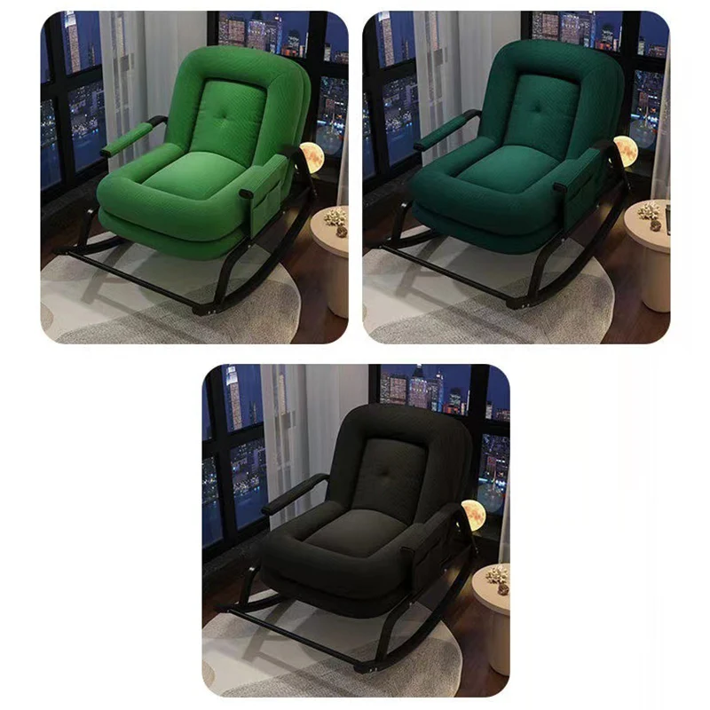 Contemporary Nordic Corduroy Faux Leather Metal Cotton Sponge Square Rocking Chair Backrest Adjustable For Living Room