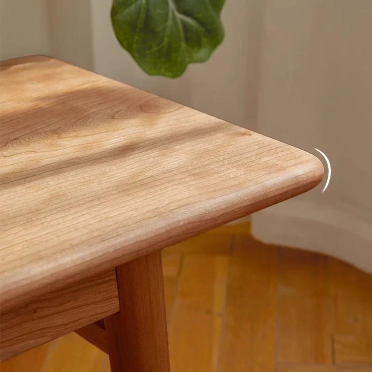 Contemporary Nordic Cherry Wood Rectangular Bench Backrest Armless Cushion For Dining Room