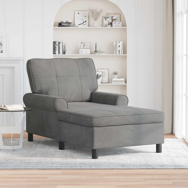 Chaise Lounge com almofada Cinzento Escuro 91 x 157 x 91 cm Veludo
