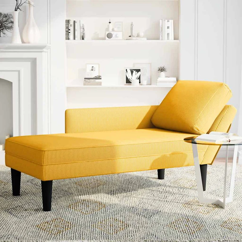 Chaise lounge com almofada tecido corduroy amarela claro