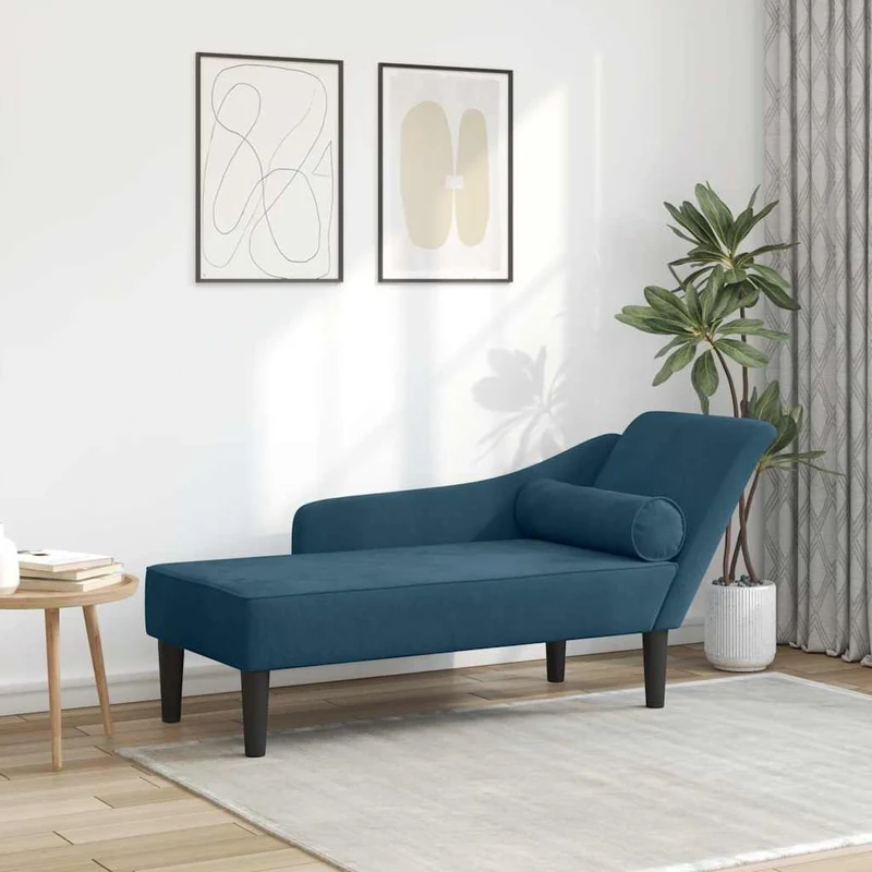 Chaise lounge com almofadões veludo azul