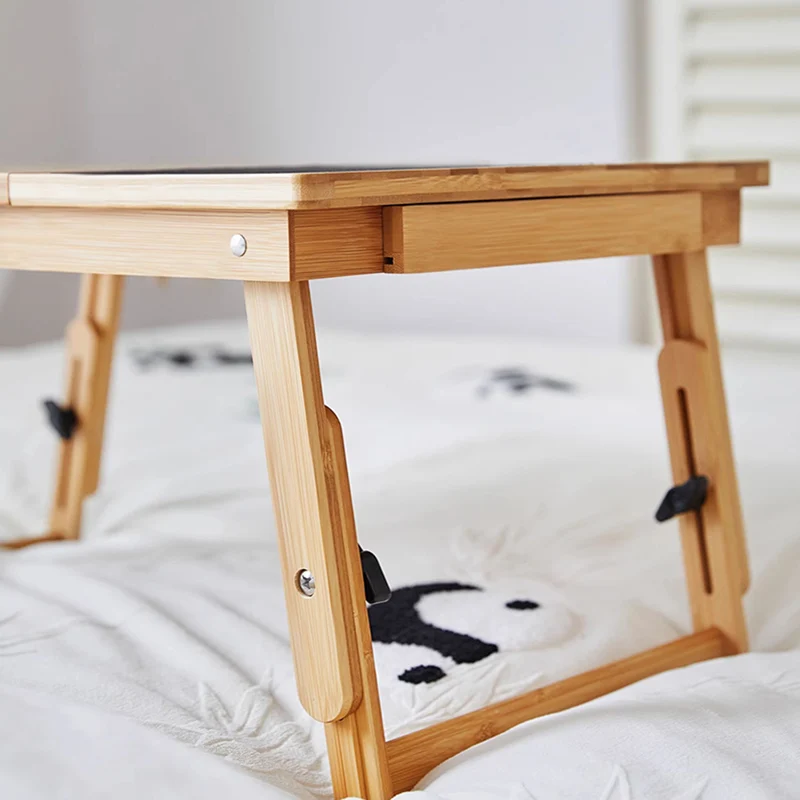 Adjustable Foldable Bamboo Bed Desks - Simplicity Ergonomic Laptop Table For Bedroom & Study