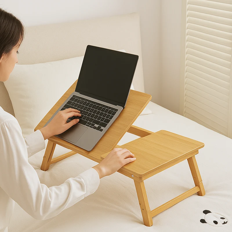 Adjustable Foldable Bamboo Bed Desks - Simplicity Ergonomic Laptop Table For Bedroom & Study