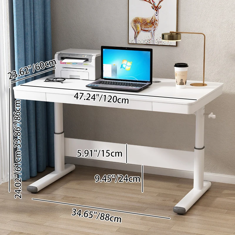 Modern Simplicity Liftable Rectangular Eco-Friendly Engineered Wood & Particle Board Carbon Steel Desk 1-Drawer For Home Office