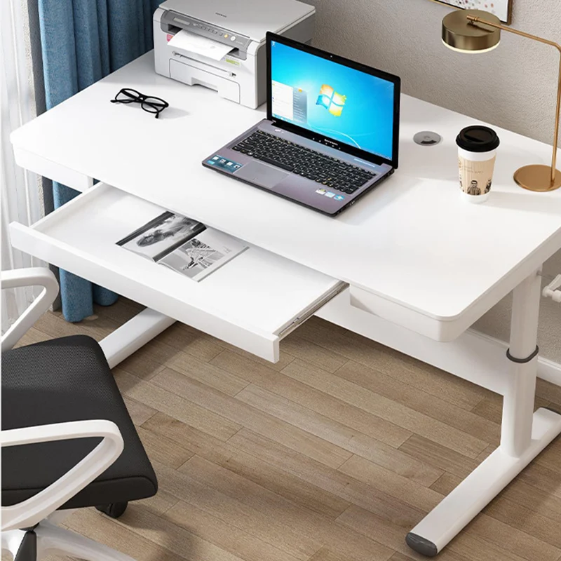 Modern Simplicity Liftable Rectangular Eco-Friendly Engineered Wood & Particle Board Carbon Steel Desk 1-Drawer For Home Office