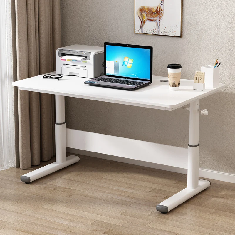 Modern Simplicity Liftable Rectangular Eco-Friendly Engineered Wood & Particle Board Carbon Steel Desk 1-Tier For Home Office