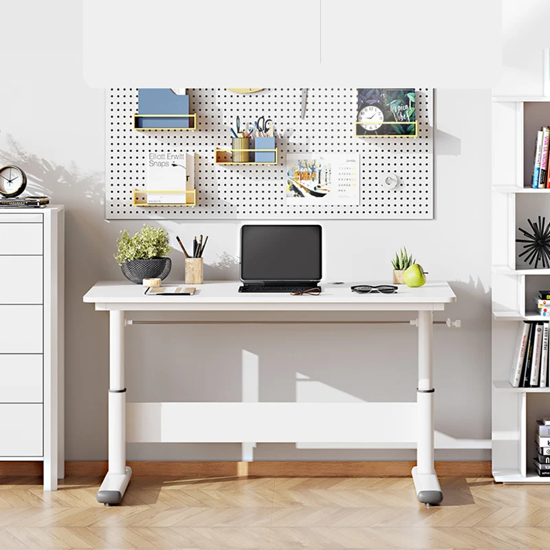 Modern Simplicity Liftable Rectangular Eco-Friendly Engineered Wood & Particle Board Carbon Steel Desk 1-Tier For Home Office