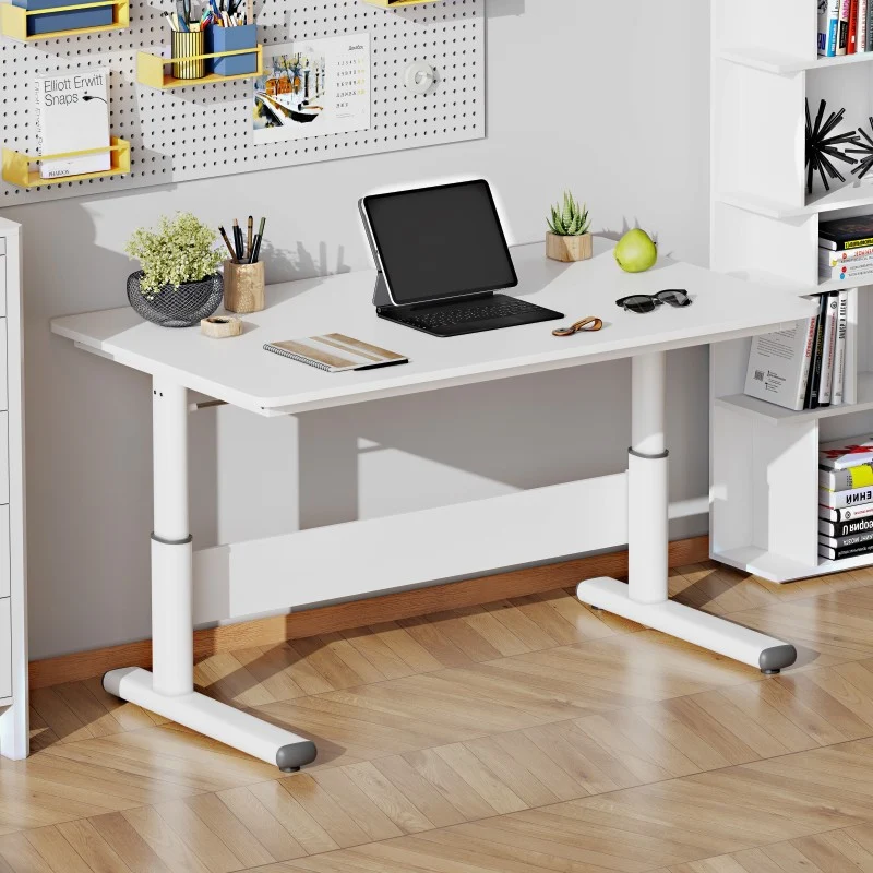 Modern Simplicity Liftable Rectangular Eco-Friendly Engineered Wood & Particle Board Carbon Steel Desk 1-Tier For Home Office