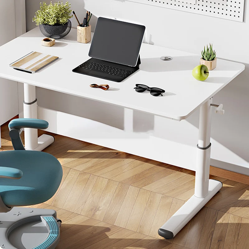 Modern Simplicity Liftable Rectangular Eco-Friendly Engineered Wood & Particle Board Carbon Steel Desk 1-Tier For Home Office