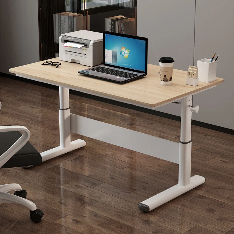 Modern Simplicity Liftable Rectangular Eco-Friendly Engineered Wood & Particle Board Carbon Steel Desk 1-Tier For Home Office