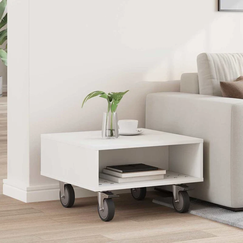 Mesa Lateral com Rodas Branco 50,5 x 50 x 30 cm