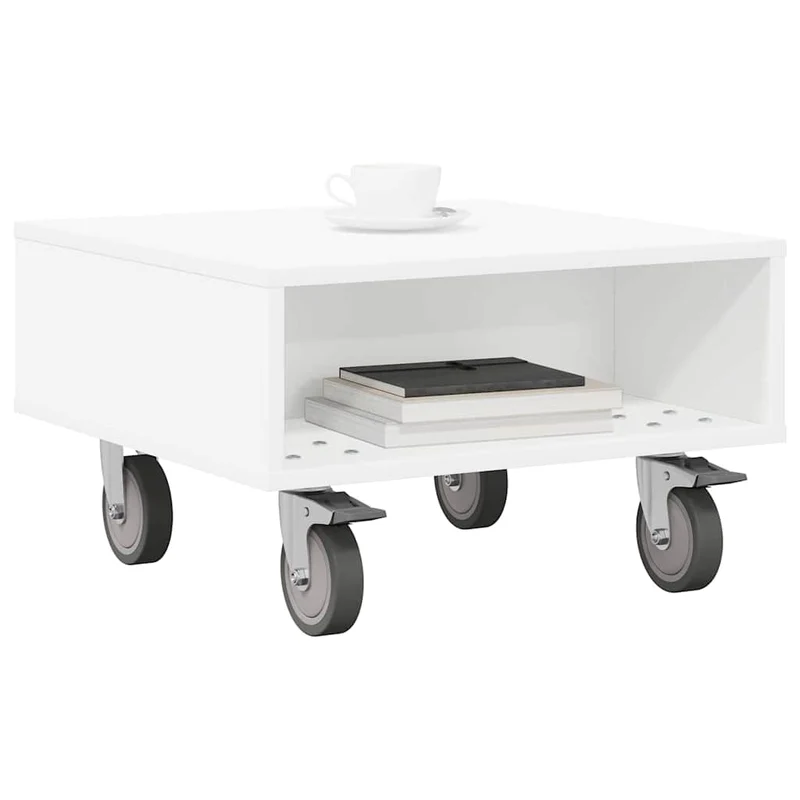 Mesa Lateral com Rodas Branco 50,5 x 50 x 30 cm