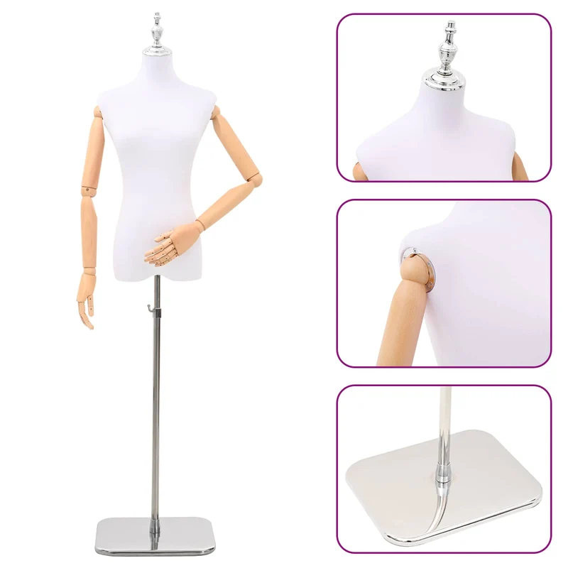 Mannequin Ajustável de 165-213 cm com Base Feminino PP Branco