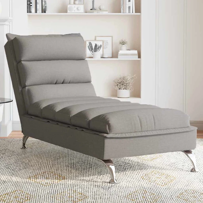 Chaise lounge massagem c/ almofadões tecido cinzento-acastanhado