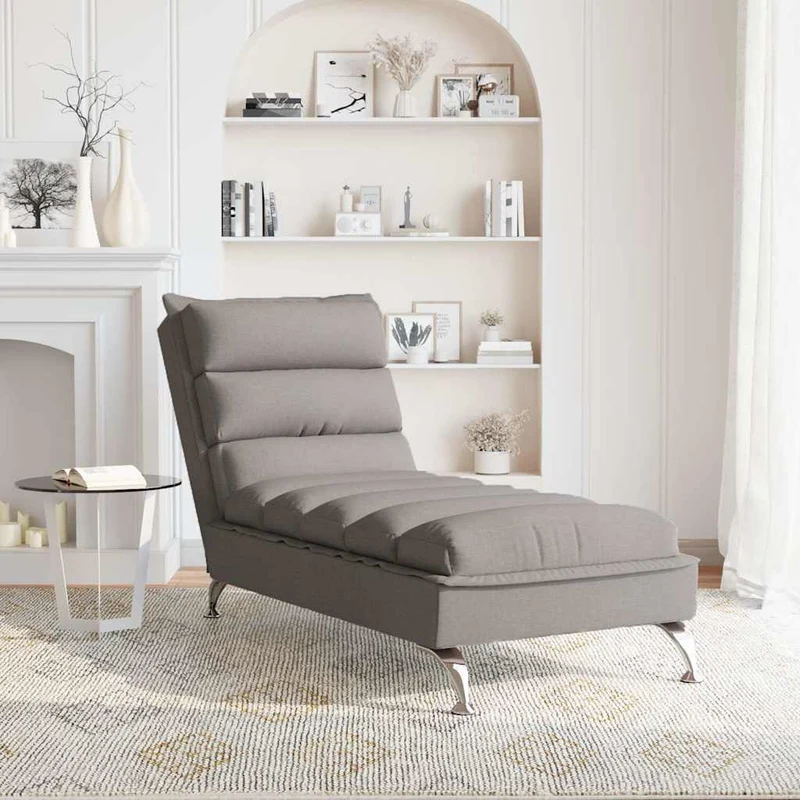 Chaise lounge massagem c/ almofadões tecido cinzento-acastanhado