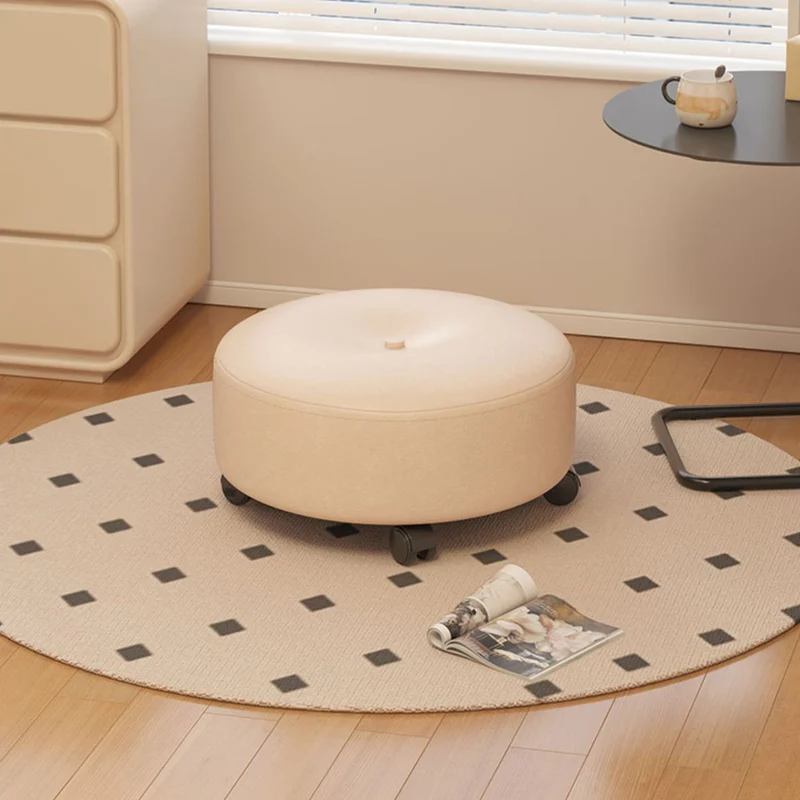 Modern Minimalist Removable Round Nappa Leather Solid Wood Chair Backless Armless For Living Room