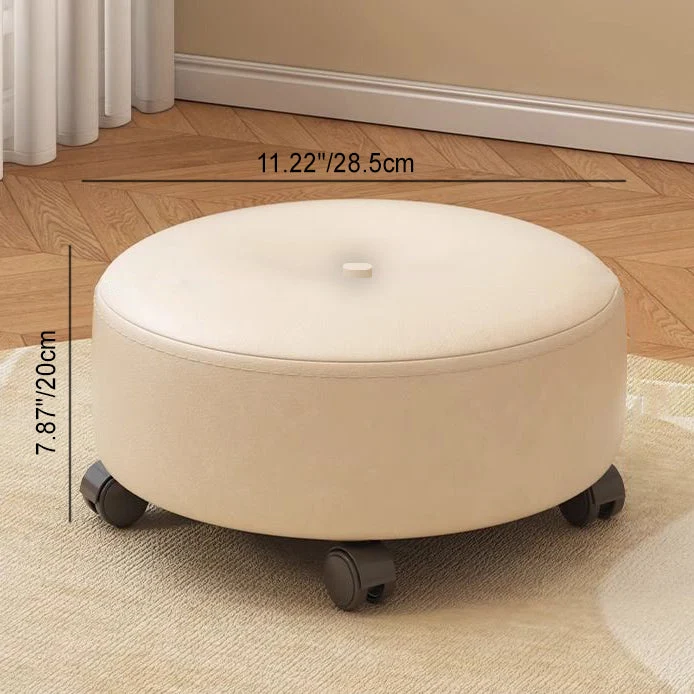 Modern Minimalist Removable Round Nappa Leather Solid Wood Chair Backless Armless For Living Room