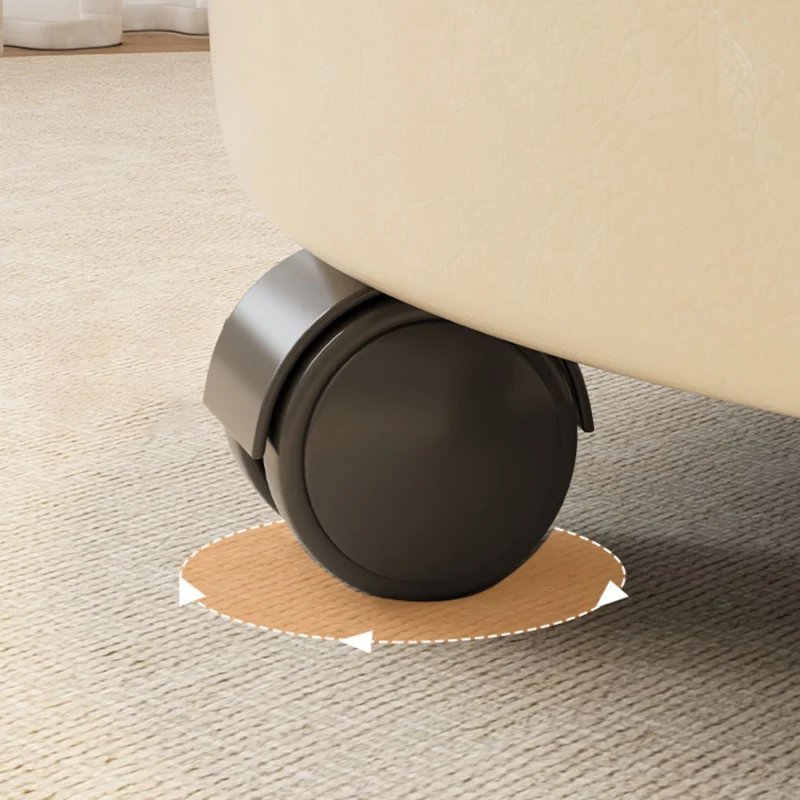 Modern Minimalist Removable Round Nappa Leather Solid Wood Chair Backless Armless For Living Room