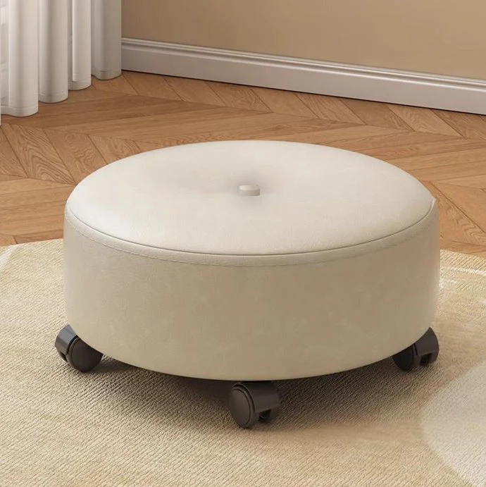 Modern Minimalist Removable Round Nappa Leather Solid Wood Chair Backless Armless For Living Room
