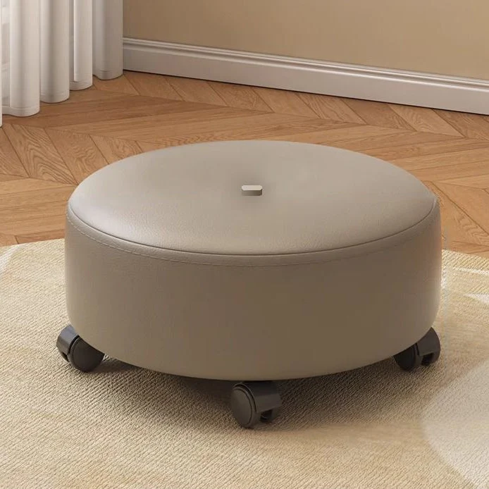 Modern Minimalist Removable Round Nappa Leather Solid Wood Chair Backless Armless For Living Room