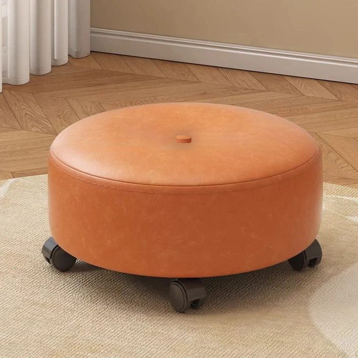 Modern Minimalist Removable Round Nappa Leather Solid Wood Chair Backless Armless For Living Room