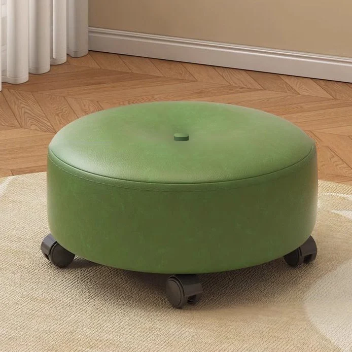 Modern Minimalist Removable Round Nappa Leather Solid Wood Chair Backless Armless For Living Room