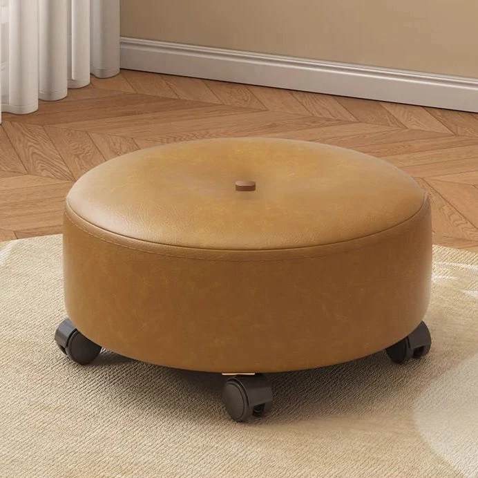 Modern Minimalist Removable Round Nappa Leather Solid Wood Chair Backless Armless For Living Room