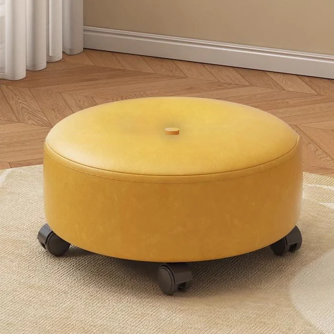 Modern Minimalist Removable Round Nappa Leather Solid Wood Chair Backless Armless For Living Room