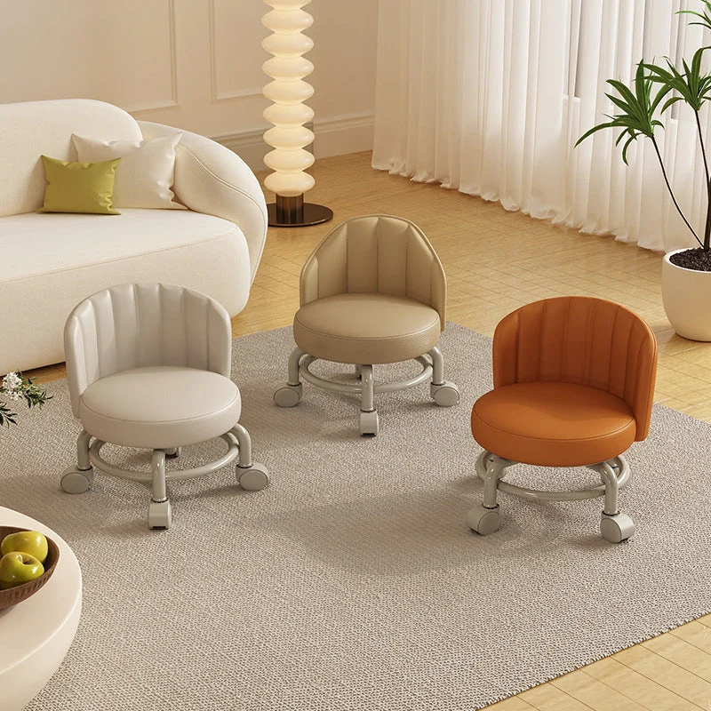 Modern Minimalist Removable Round Curved Corner Faux Leather Iron Chair Backrest Armless For Living Room