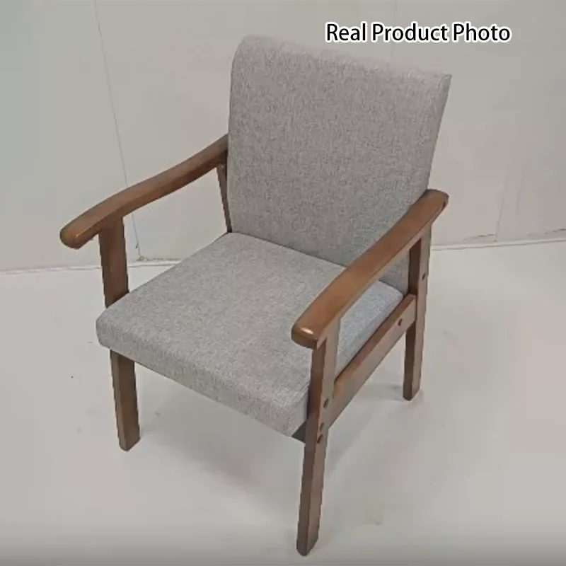 Modern Minimalist Square Upholstered Cotton Linen Fabric Rubberwood Chair For Living Room