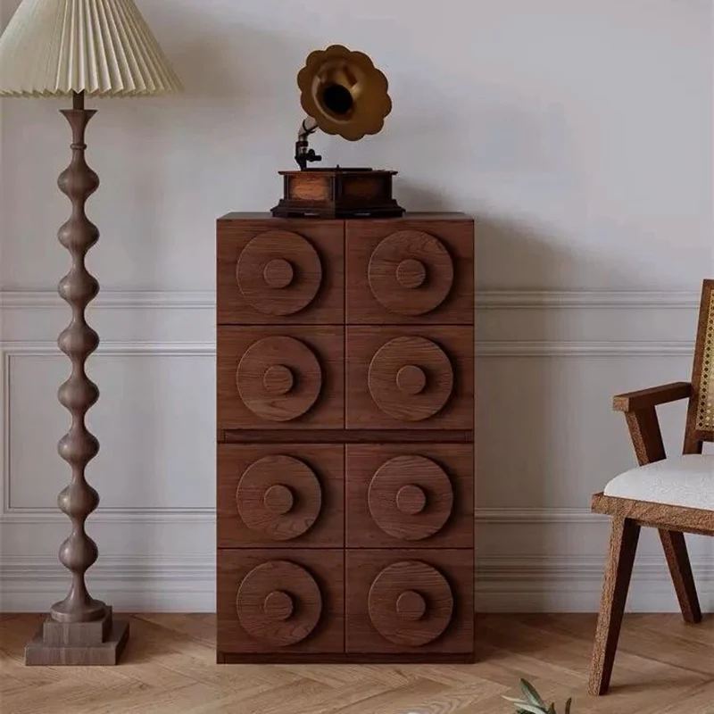Traditional Vintage Square Rubberwood Plywood Storage Cabinet 1-Drawer & 1-Cabinet For Living Room