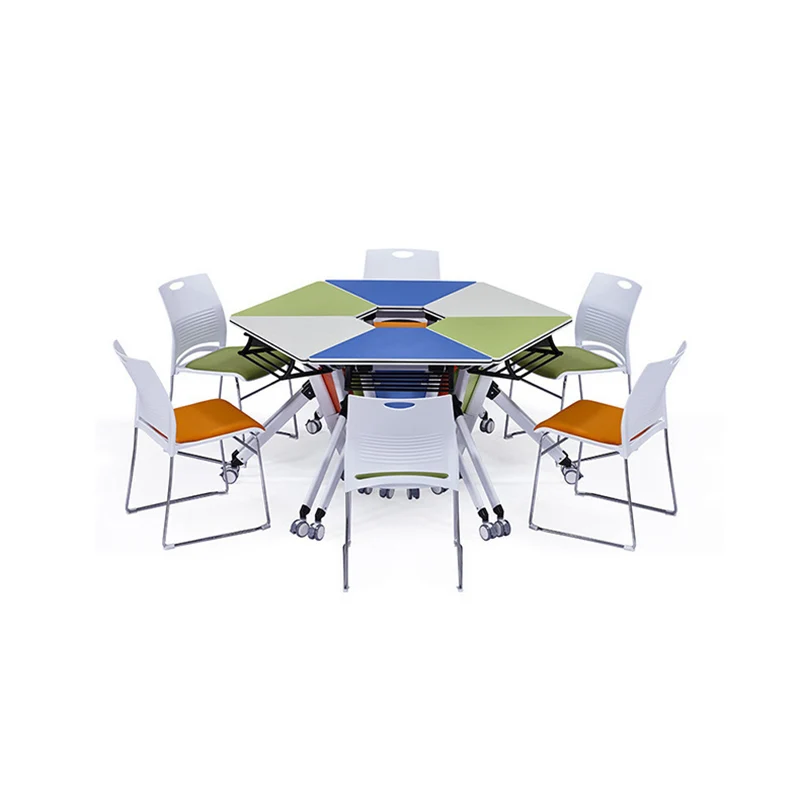 Modern Minimalist Hexagonal High-density Medium-density Fiberboard Iron Desks Foldable For Home Office